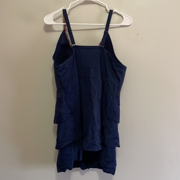Swim by Cacique Lane Bryant navy ruffle swim top weaved rainbow trim - Picture 3 of 5
